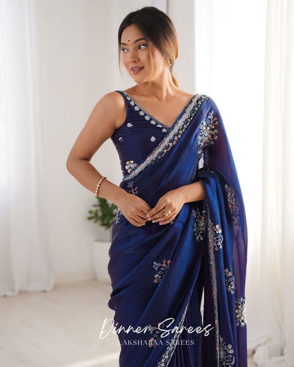 YAMINI — Premium Space Silk Saree x Grand Sequin Work