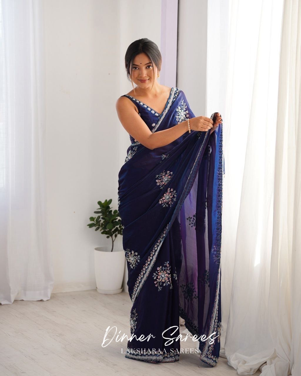 YAMINI — Premium Space Silk Saree x Grand Sequin Work