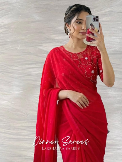 ANGELA — Shimmer Saree with Floral work blouse - Laksharaa Sarees