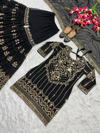 Black x Gold Premium Sharara Set