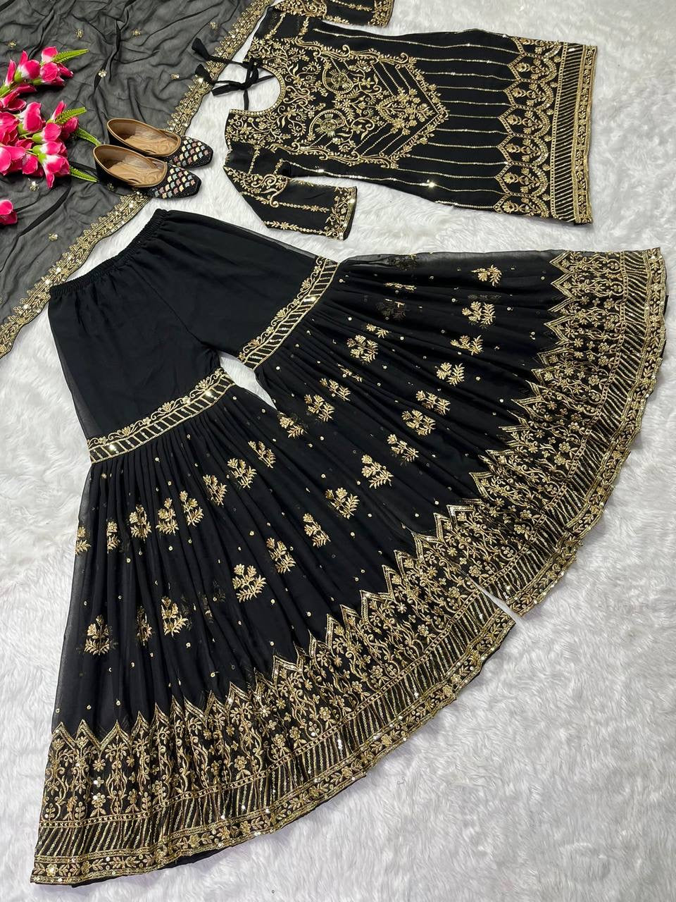 Black x Gold Premium Sharara Set