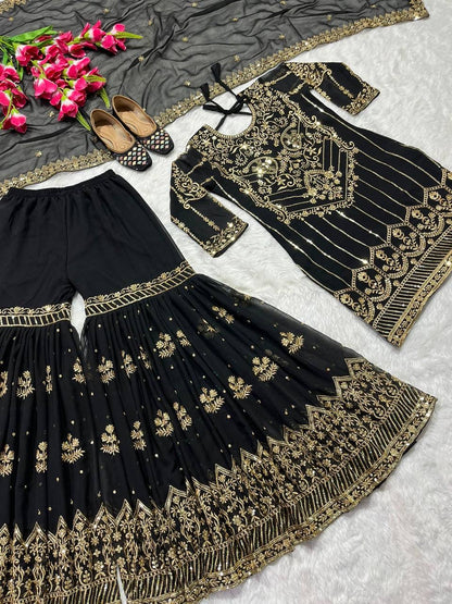 Black x Gold Premium Sharara Set