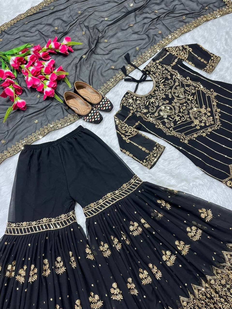 Black x Gold Premium Sharara Set