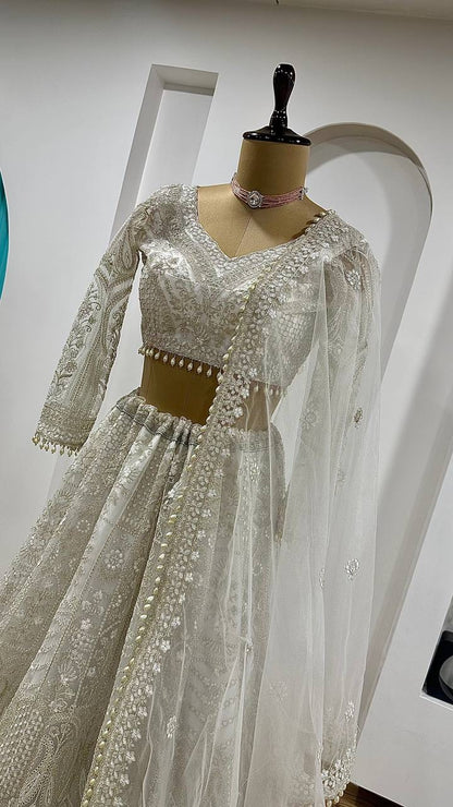 PEARL - Premium White Lehenga x Floral Work