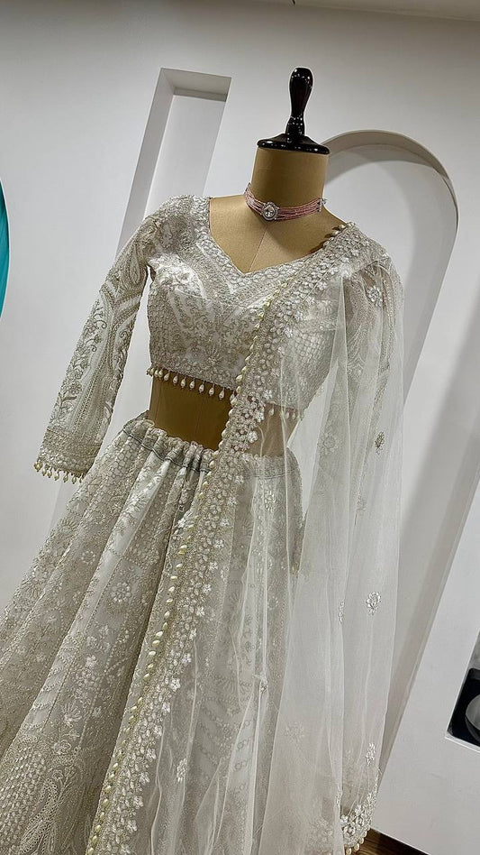 PEARL - Premium White Lehenga x Floral Work