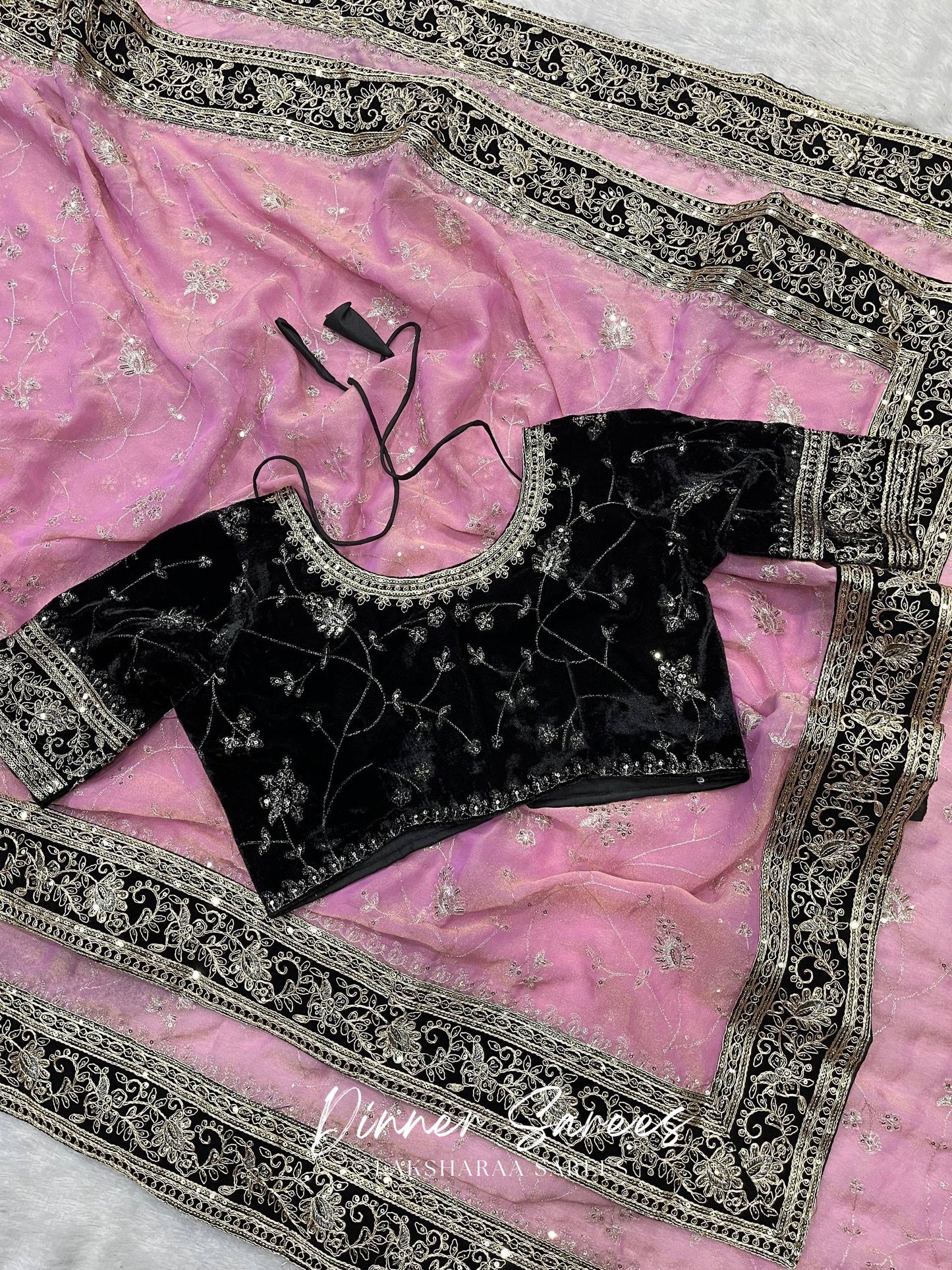 TUSHA — Georgette Saree with Floral Embroidery Work x Grand Border