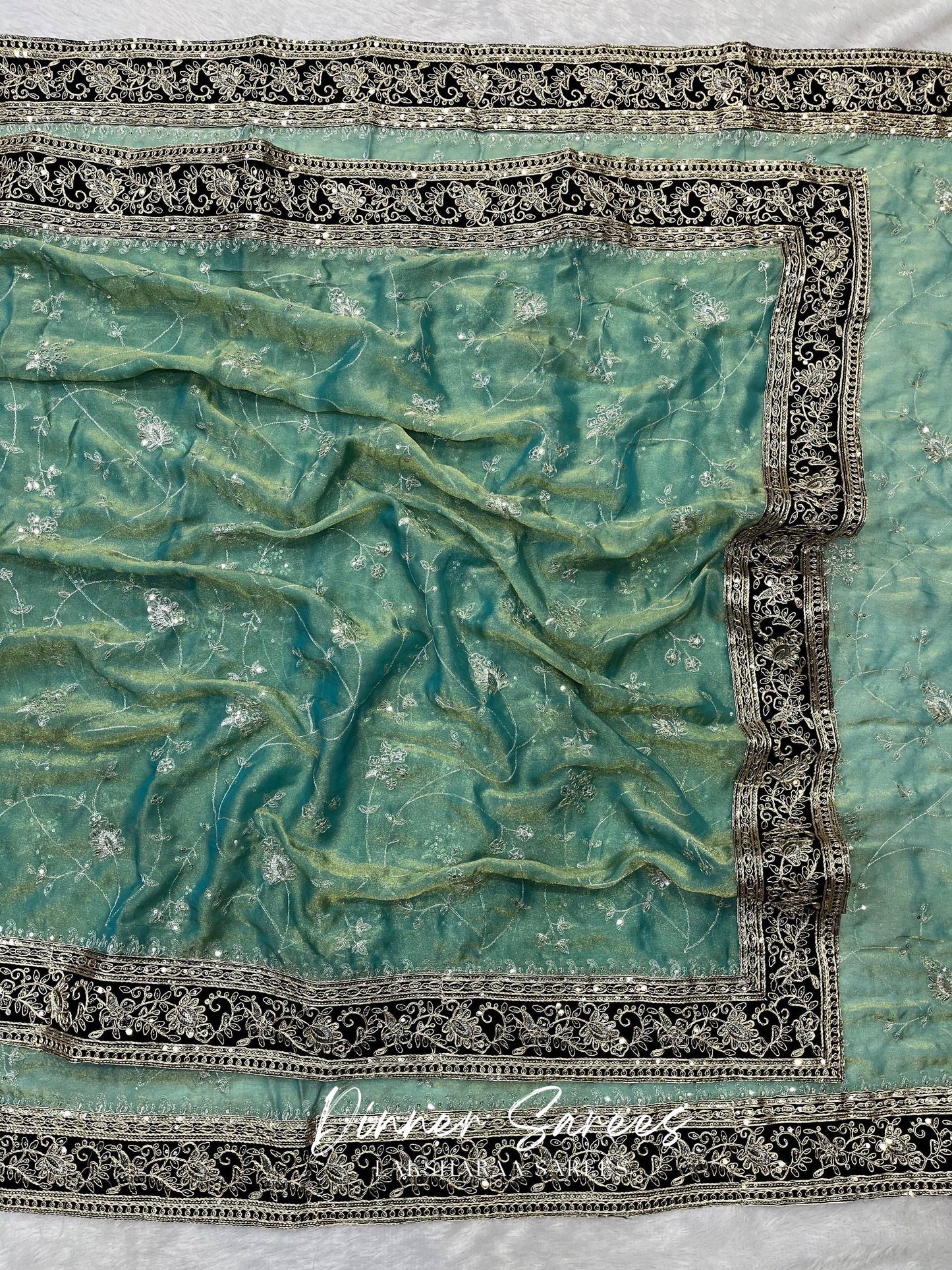 TUSHA — Georgette Saree with Floral Embroidery Work x Grand Border