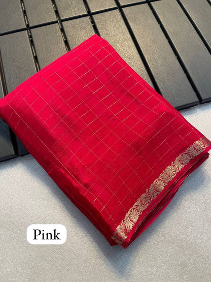 Georgette Banaras Chex Saree  with small border