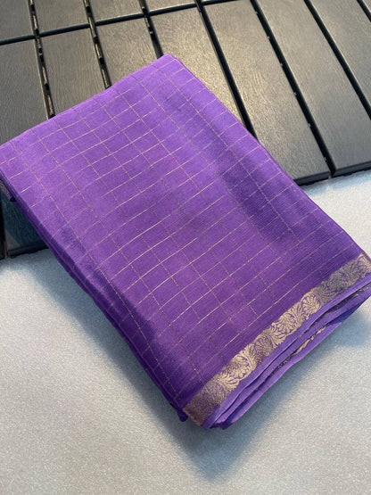 Georgette Banaras Chex Saree  with small border