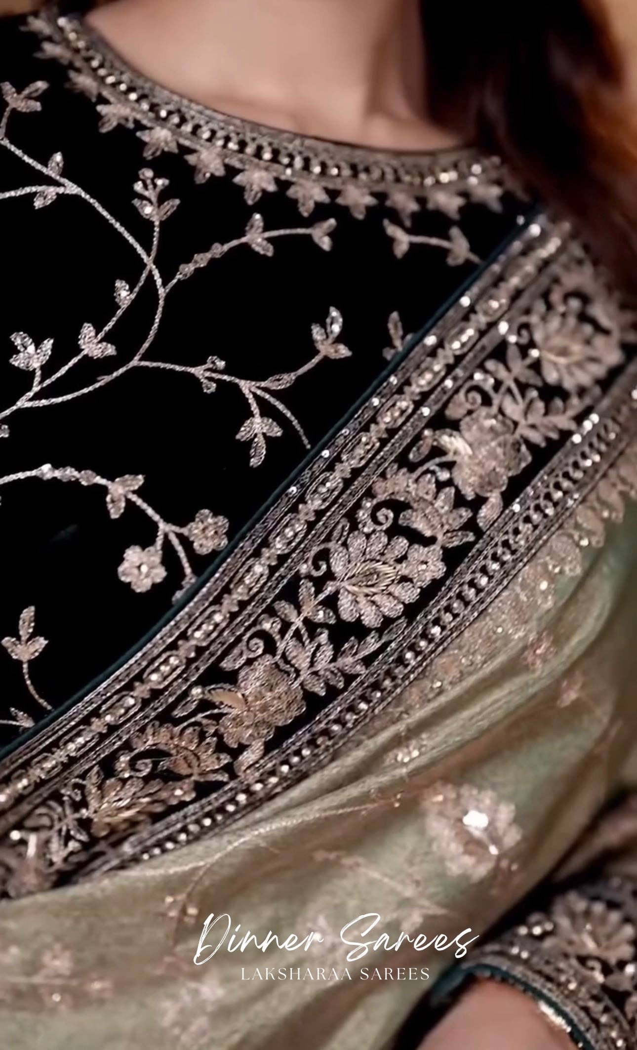 TUSHA — Georgette Saree with Floral Embroidery Work x Grand Border