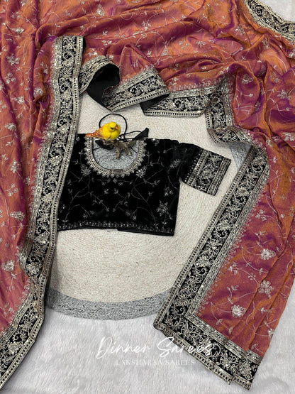 TUSHA — Georgette Saree with Floral Embroidery Work x Grand Border