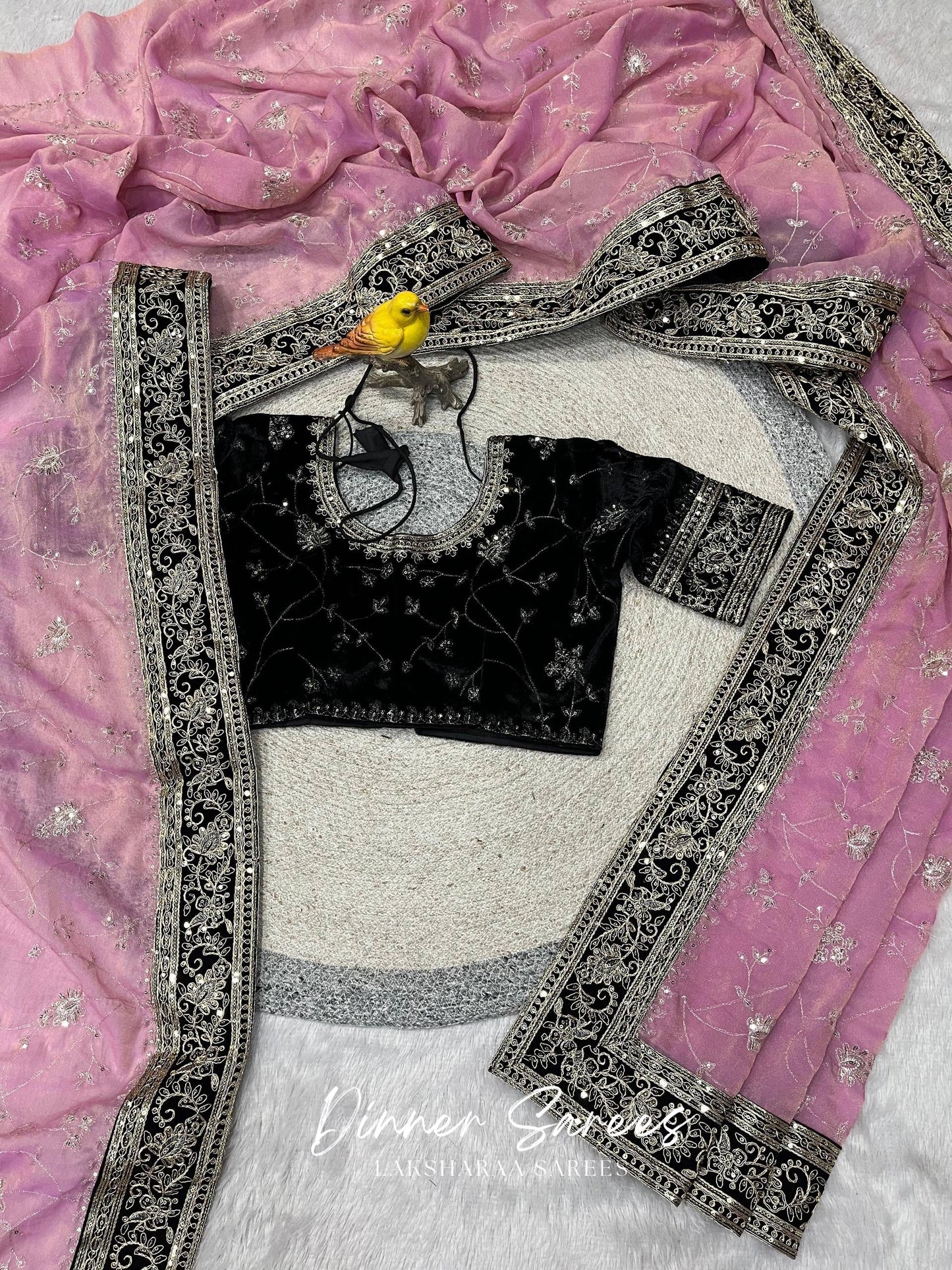 TUSHA — Georgette Saree with Floral Embroidery Work x Grand Border