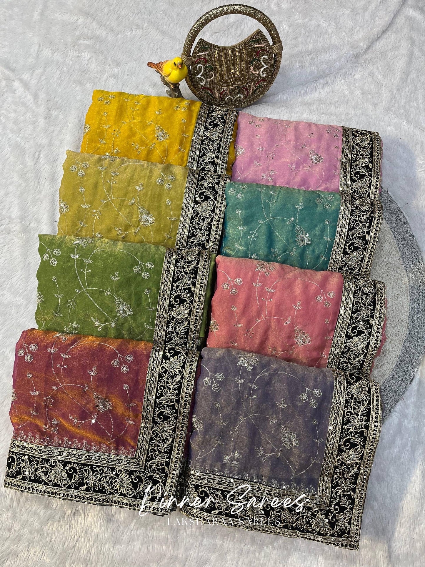 TUSHA — Georgette Saree with Floral Embroidery Work x Grand Border