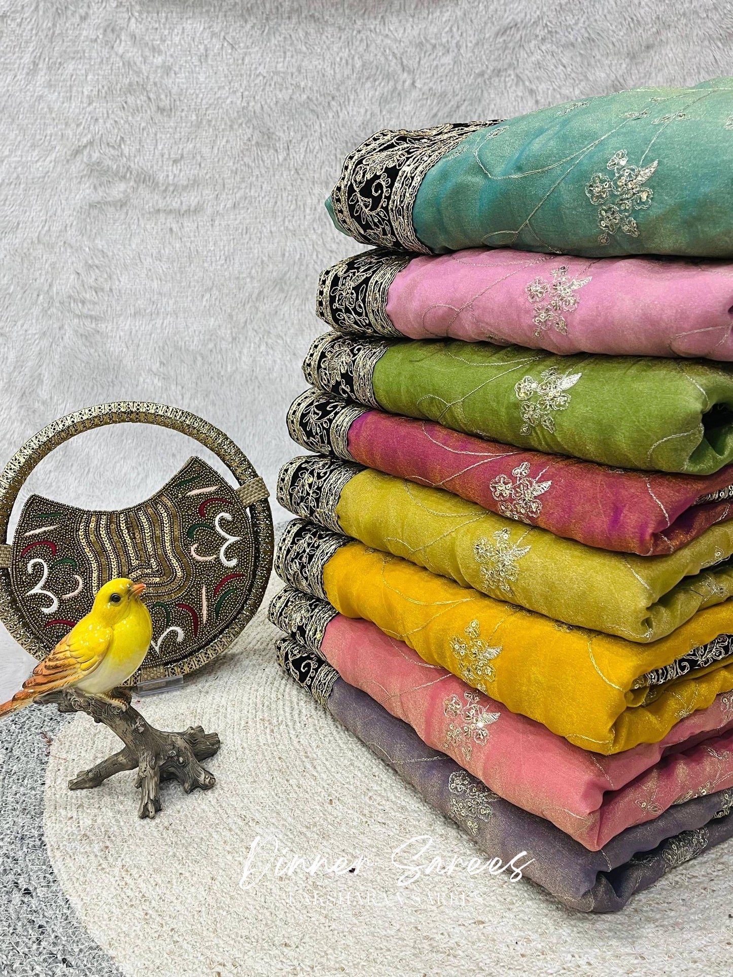 TUSHA — Georgette Saree with Floral Embroidery Work x Grand Border