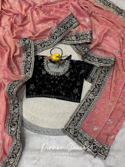 TUSHA — Georgette Saree with Floral Embroidery Work x Grand Border