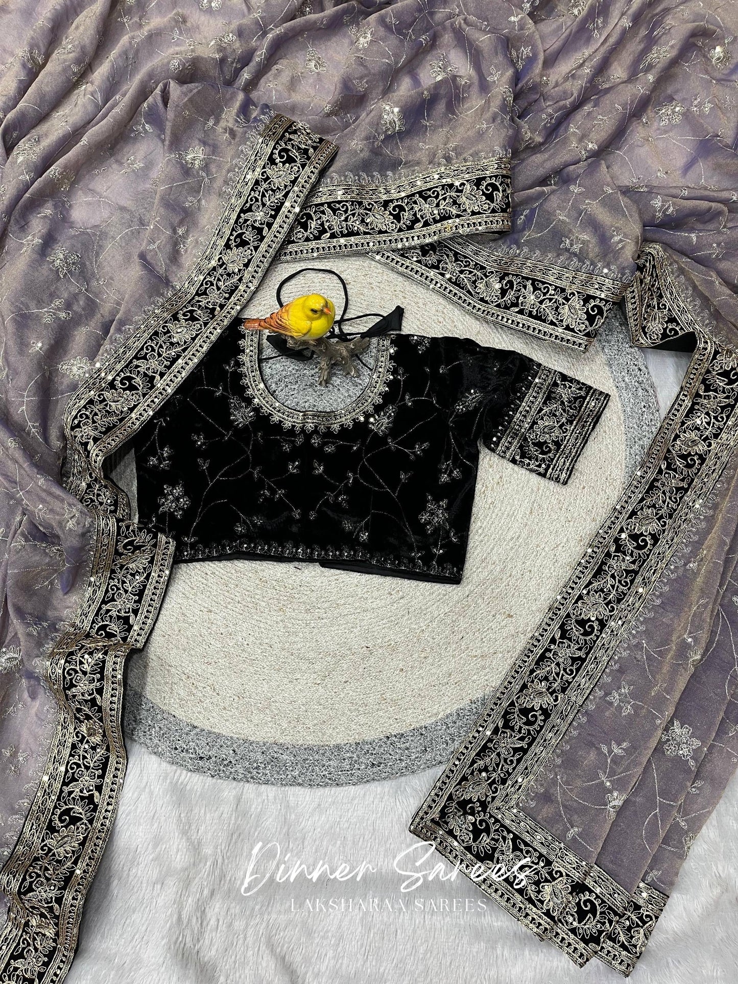 TUSHA — Georgette Saree with Floral Embroidery Work x Grand Border