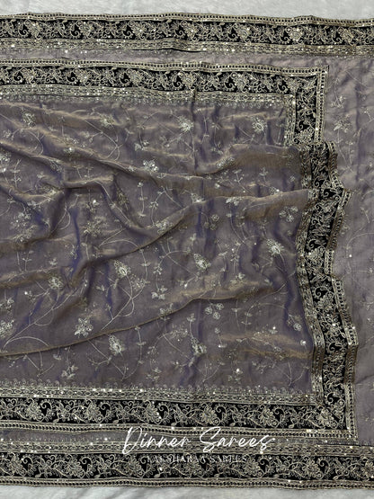 TUSHA — Georgette Saree with Floral Embroidery Work x Grand Border