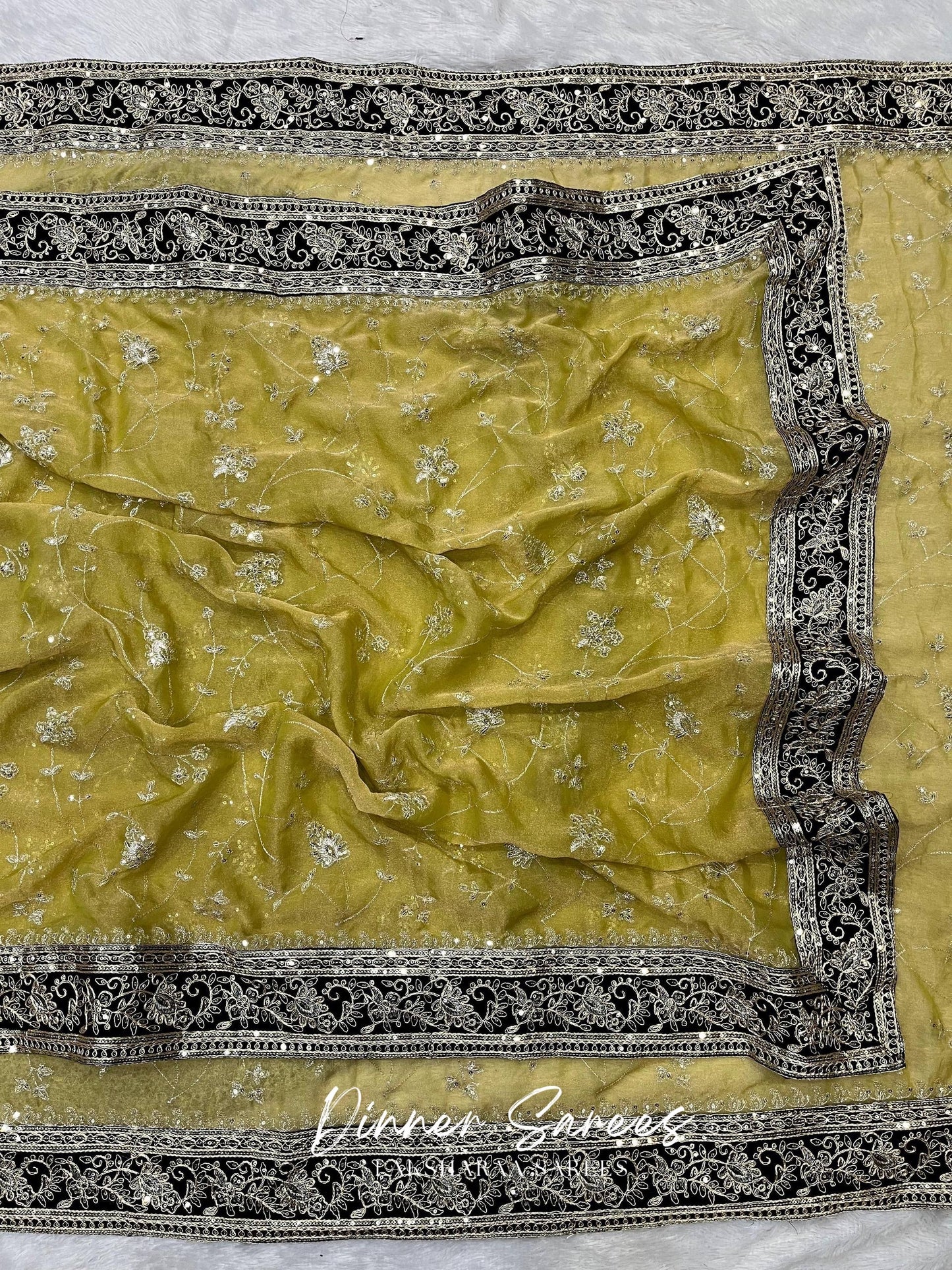 TUSHA — Georgette Saree with Floral Embroidery Work x Grand Border