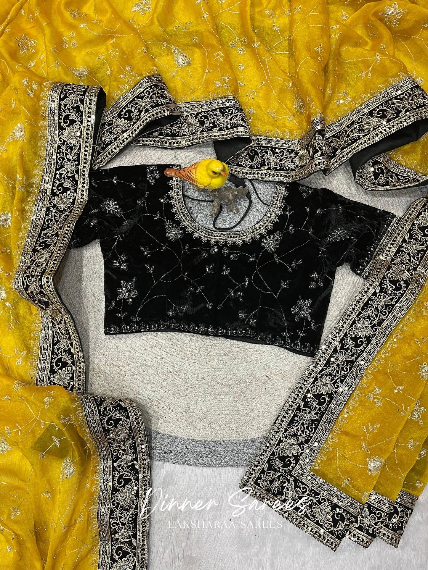 TUSHA — Georgette Saree with Floral Embroidery Work x Grand Border