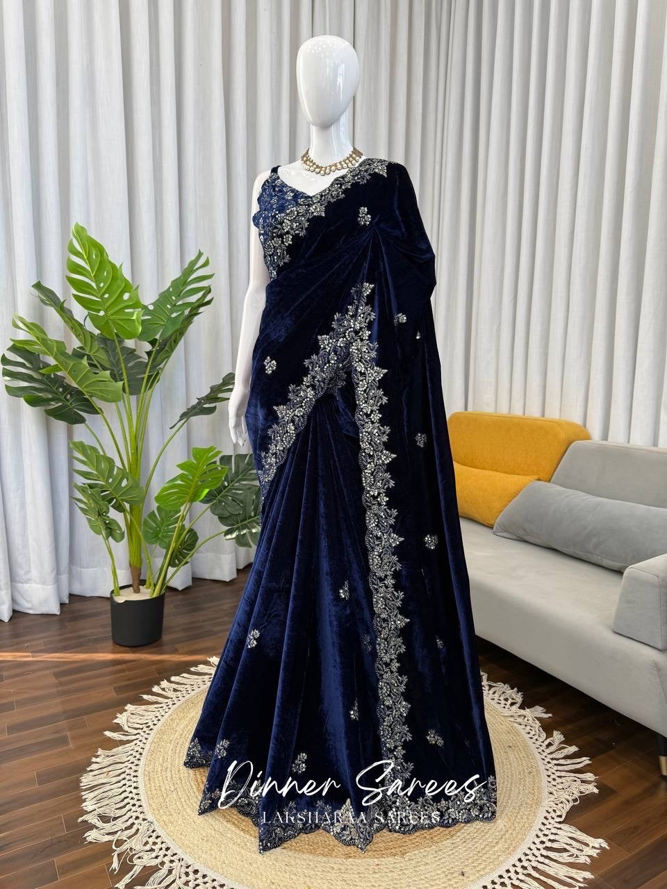 Blue Velvet Saree