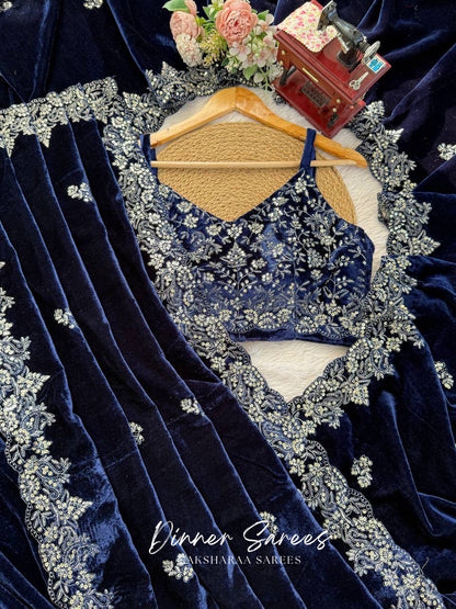 Blue Velvet Saree