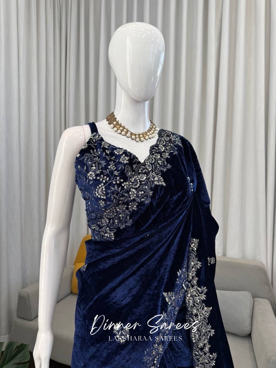 Blue Velvet Saree