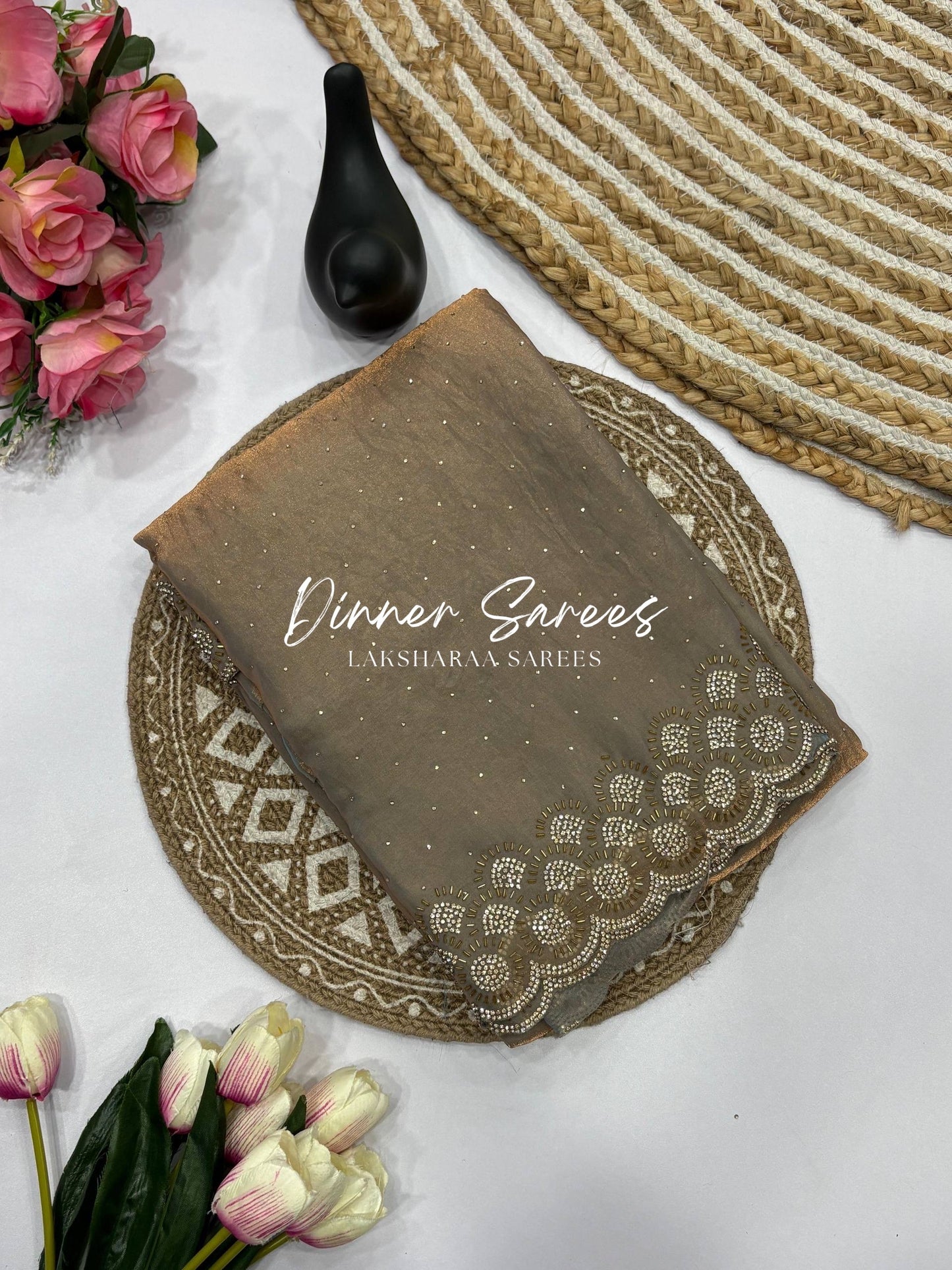 KAYLAA — Premium Shimmer Saree with Heavy Jarkan Work Border