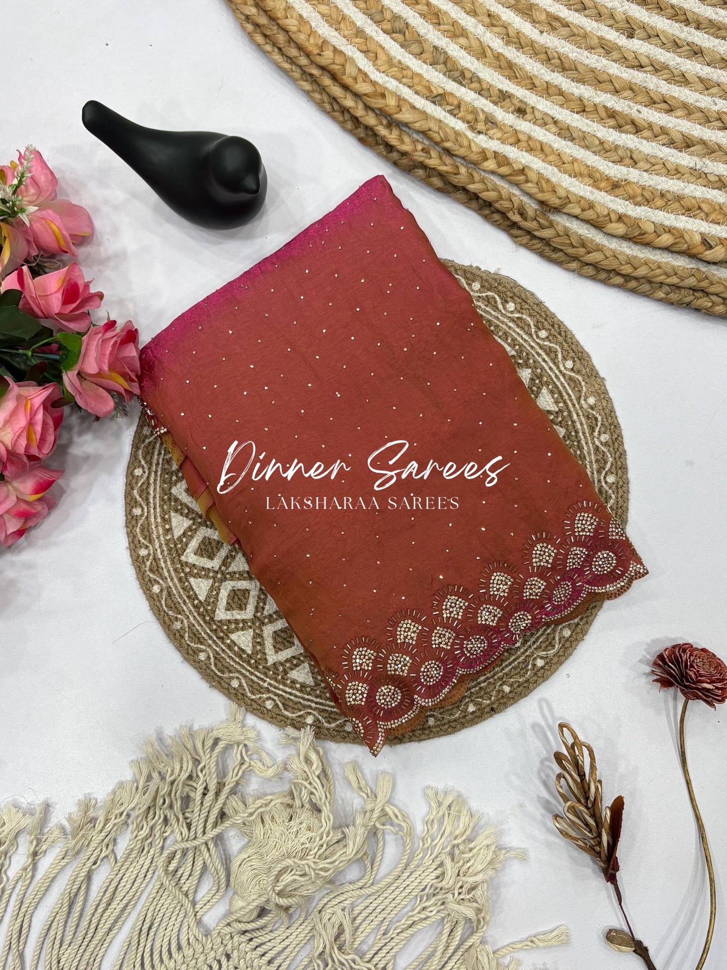 KAYLAA — Premium Shimmer Saree with Heavy Jarkan Work Border