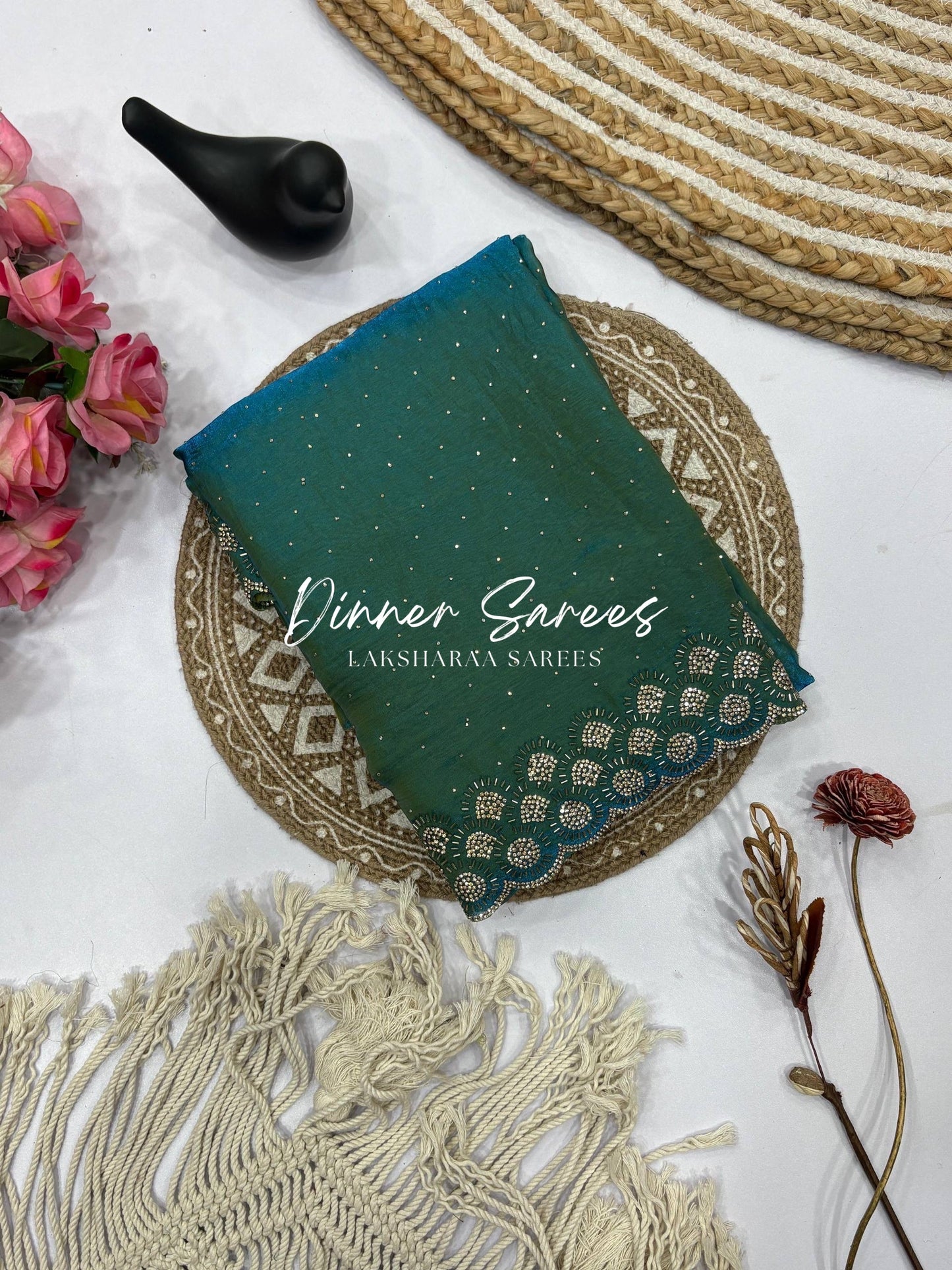 KAYLAA — Premium Shimmer Saree with Heavy Jarkan Work Border