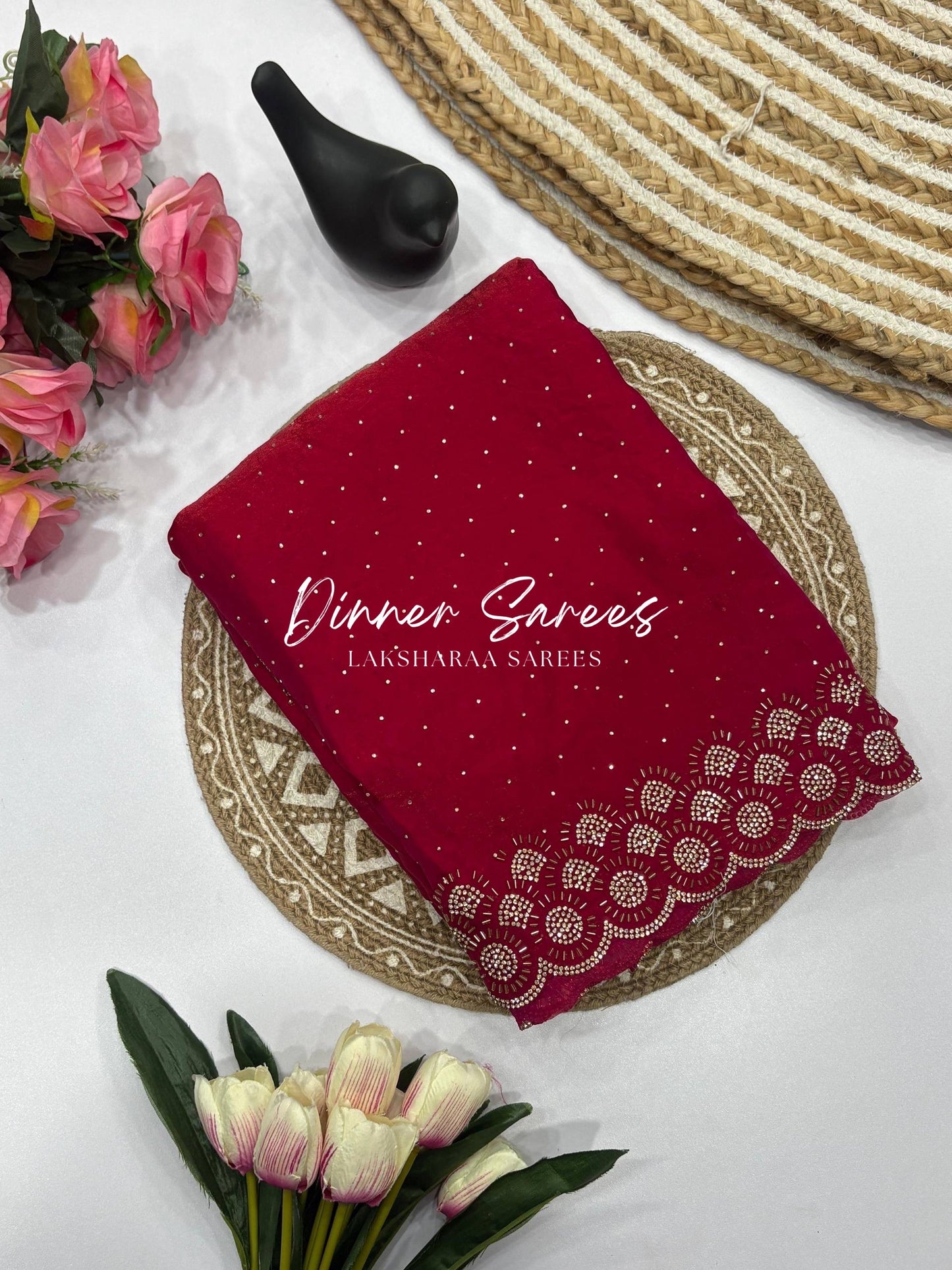 KAYLAA — Premium Shimmer Saree with Heavy Jarkan Work Border