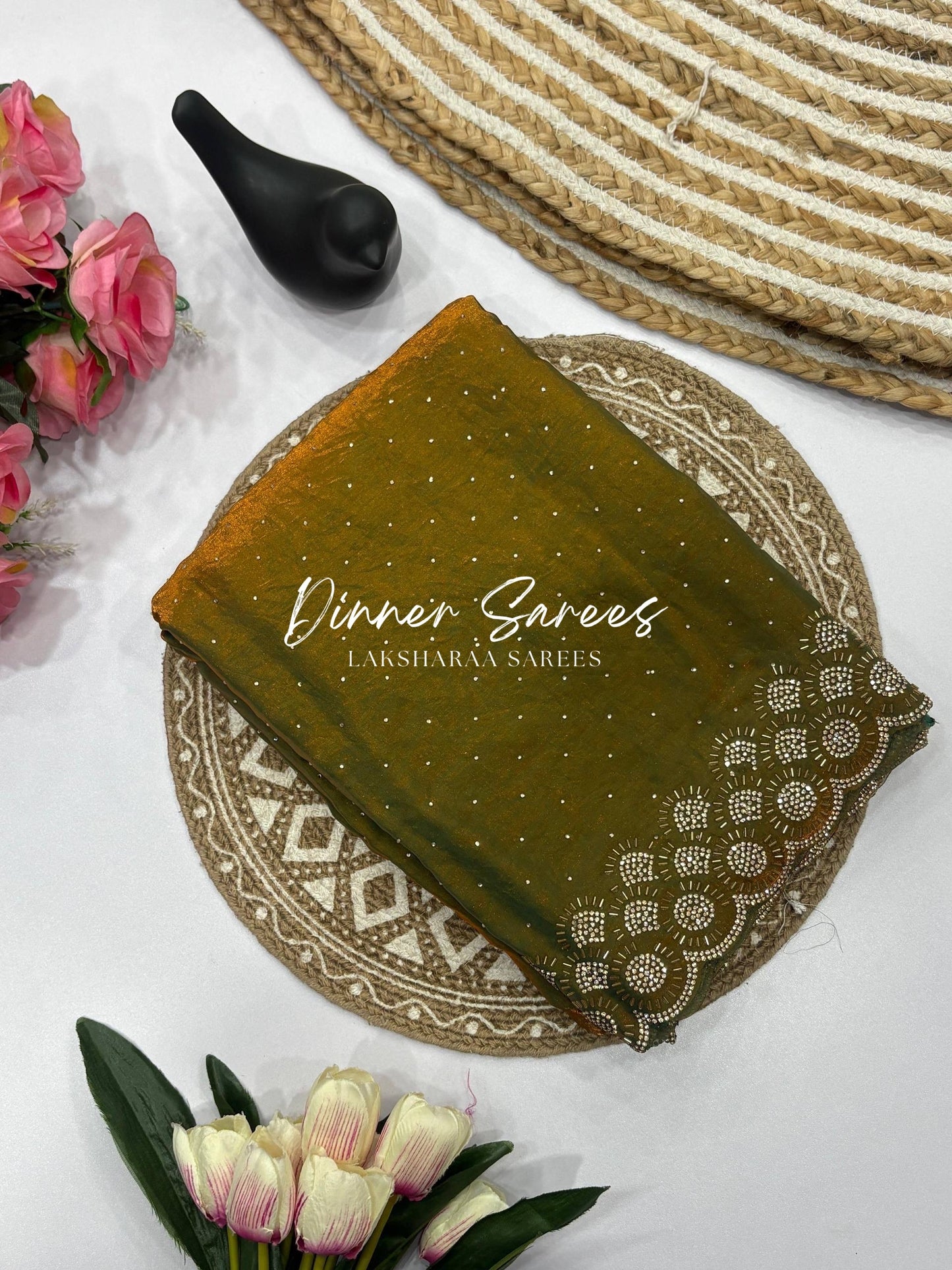 KAYLAA — Premium Shimmer Saree with Heavy Jarkan Work Border