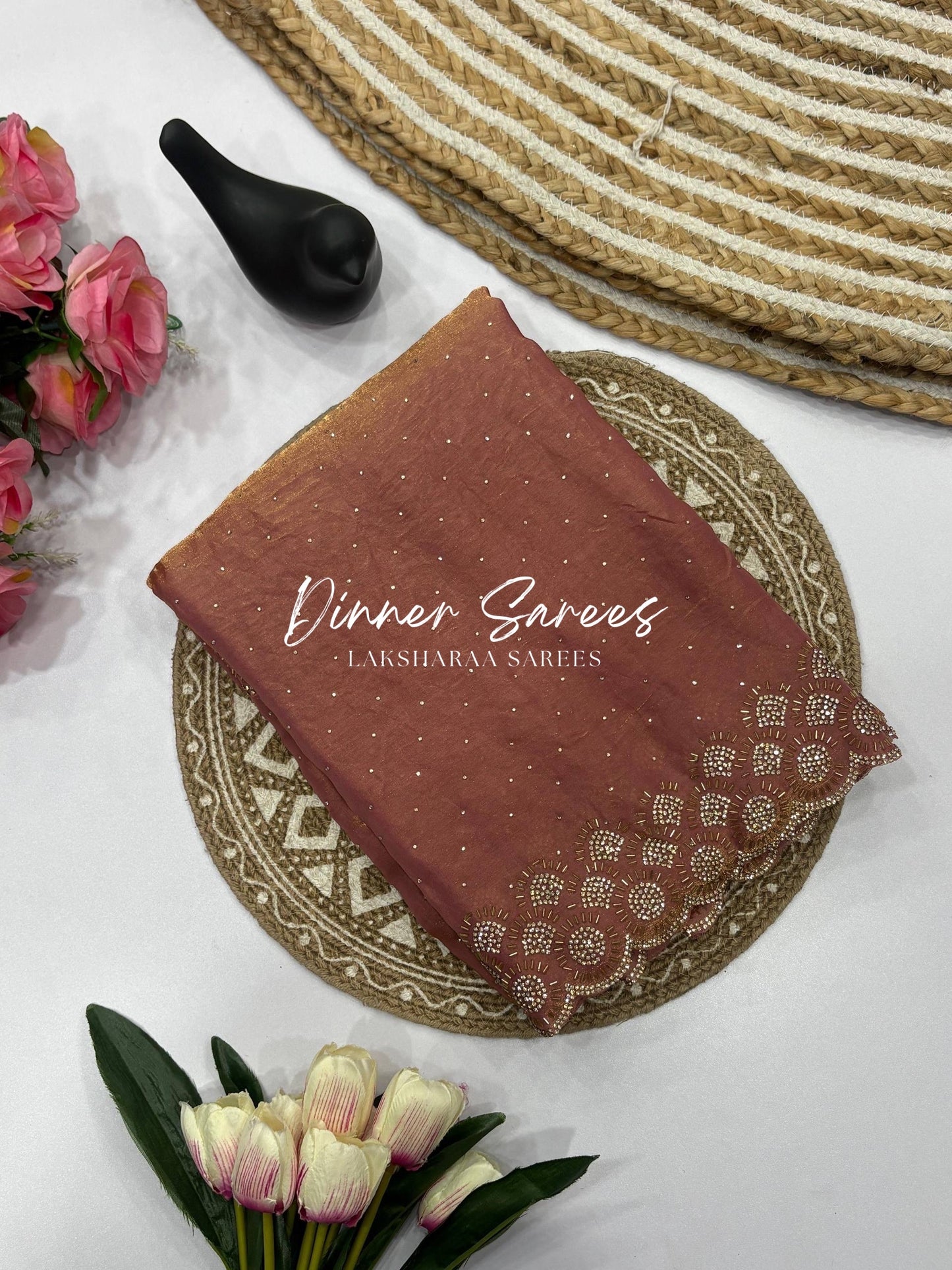 KAYLAA — Premium Shimmer Saree with Heavy Jarkan Work Border