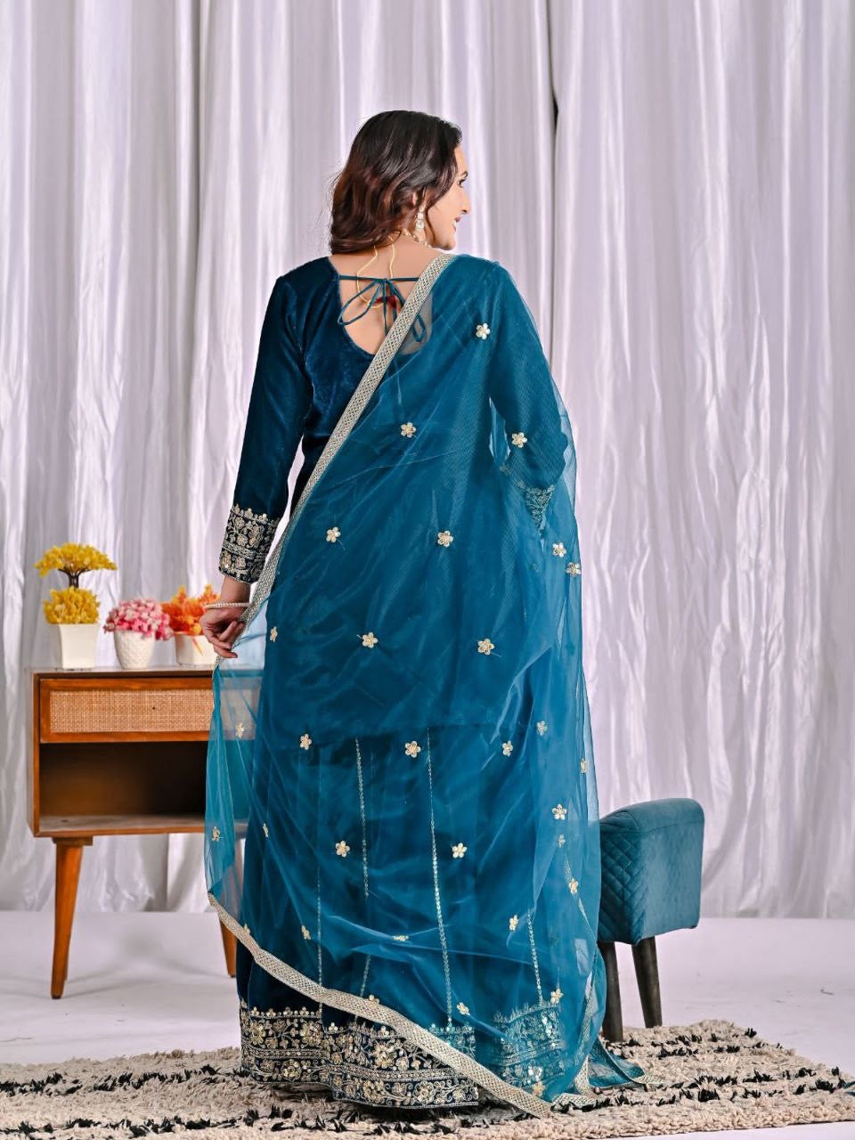 SHILA — Premium Teal Velvet Pallazo Suit - Laksharaa Sarees