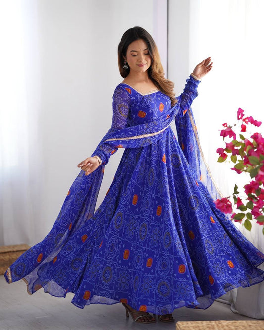 Blue Chiffon Flowy Anarkali Suit