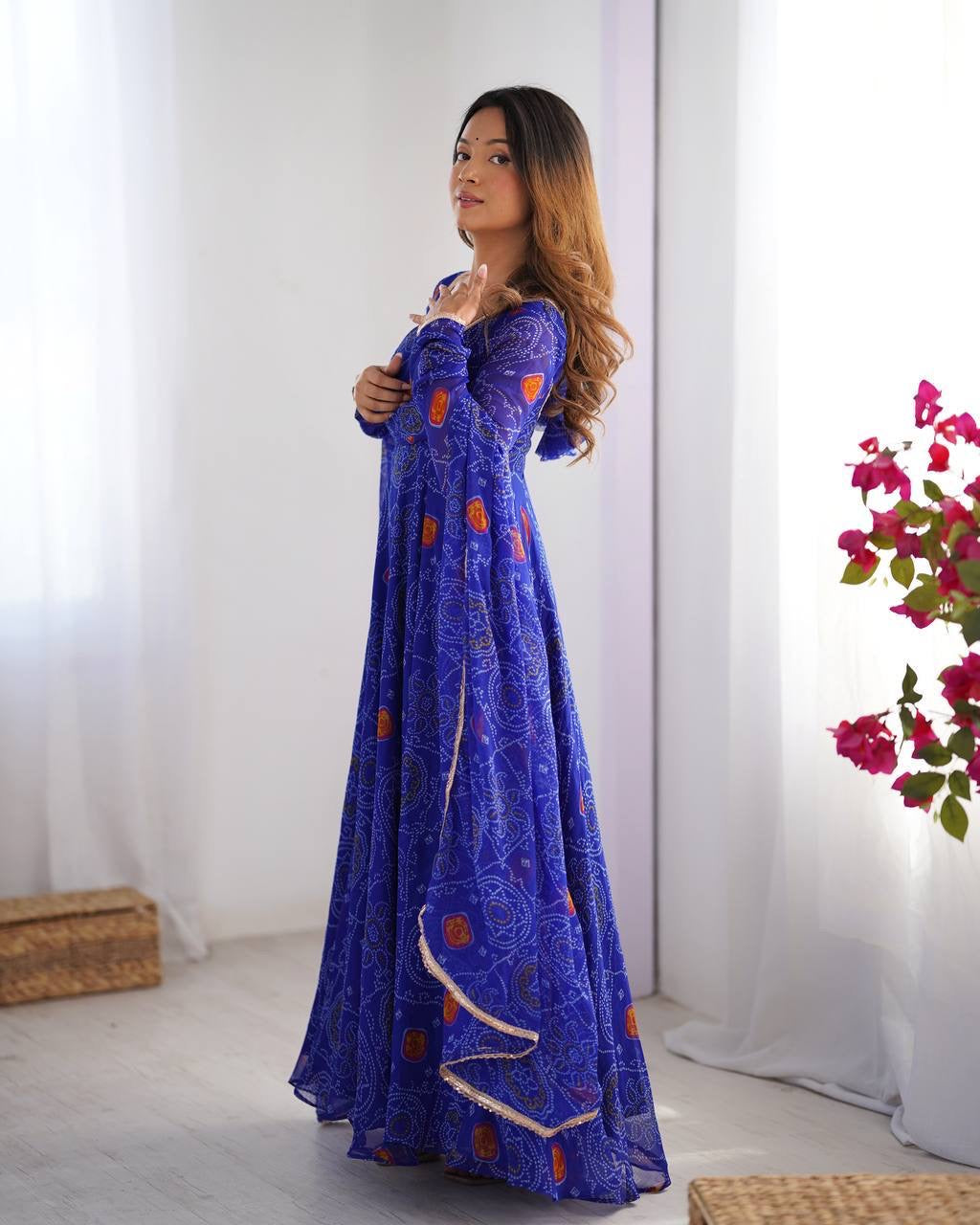 Blue Chiffon Flowy Anarkali Suit