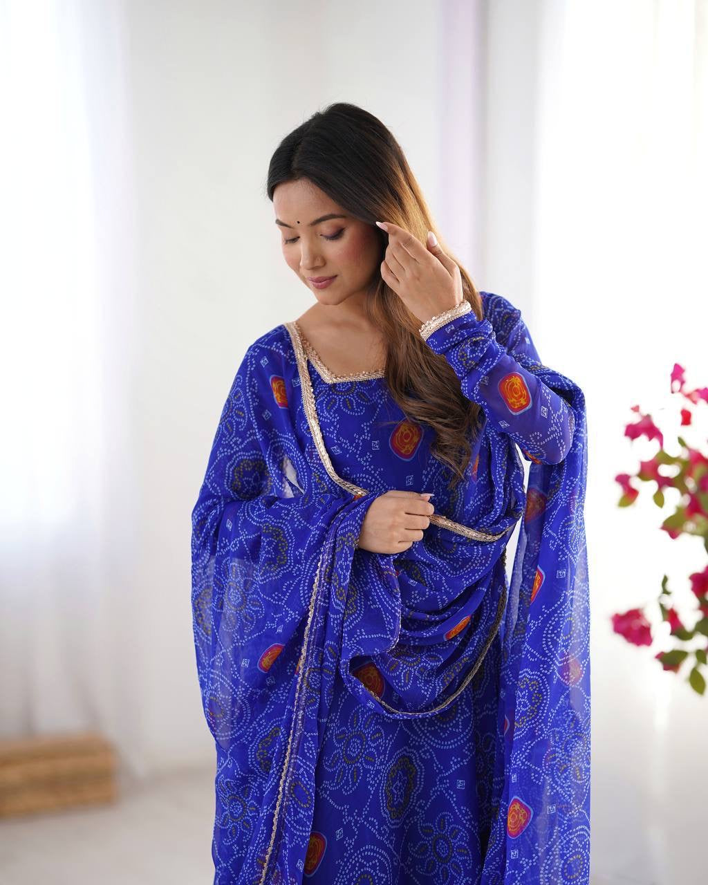 Blue Chiffon Flowy Anarkali Suit