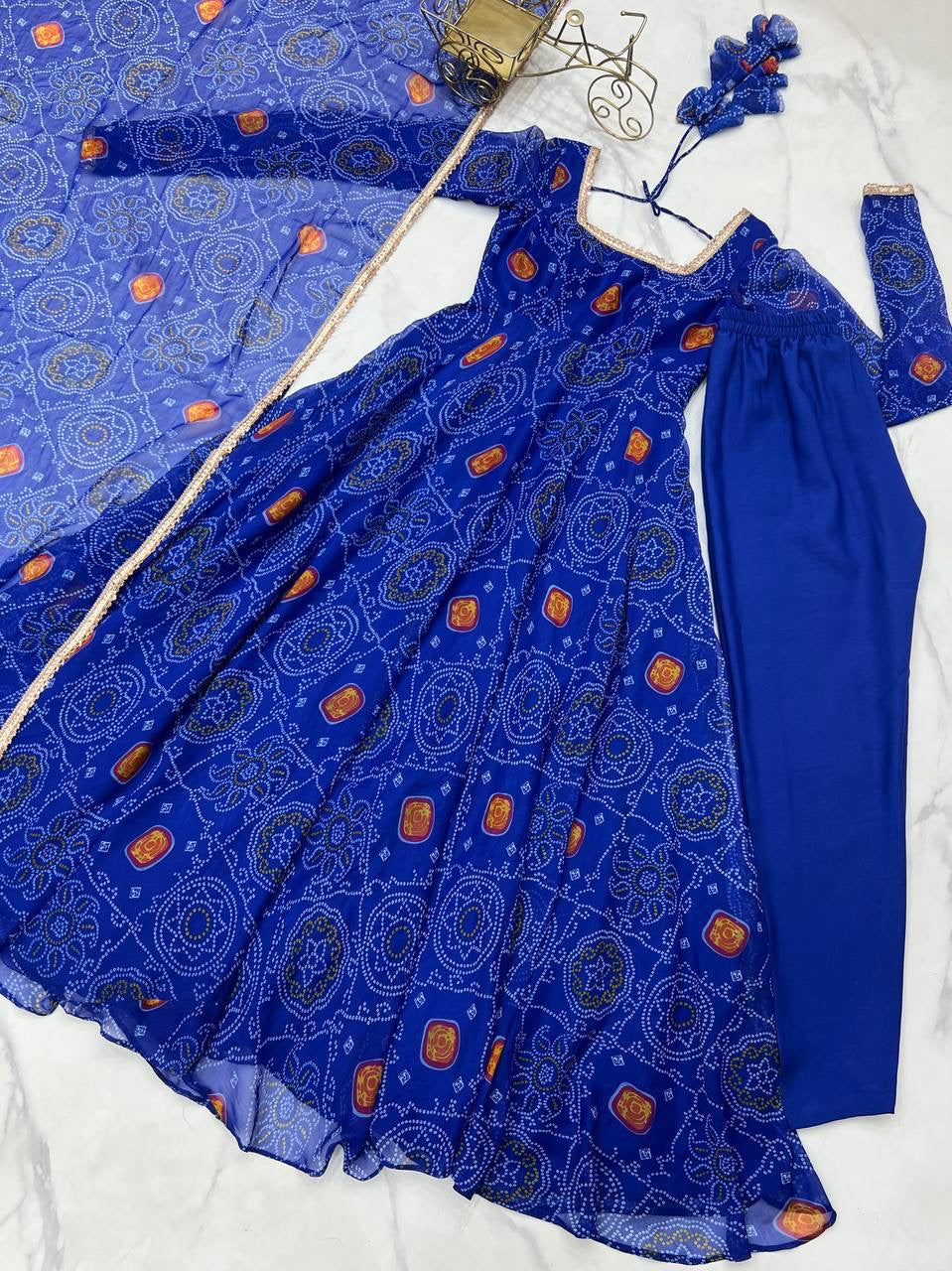 Blue Chiffon Flowy Anarkali Suit