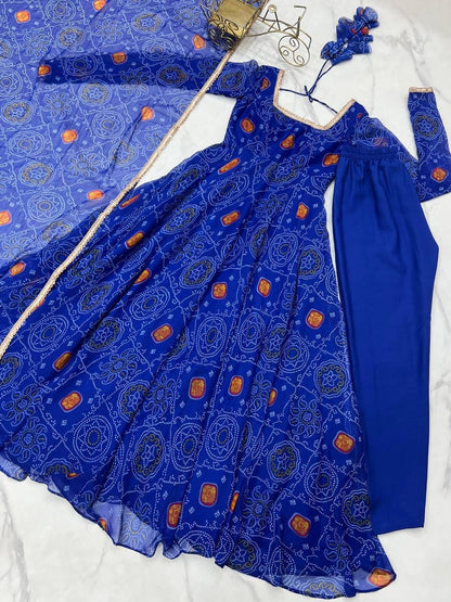 Blue Chiffon Flowy Anarkali Suit