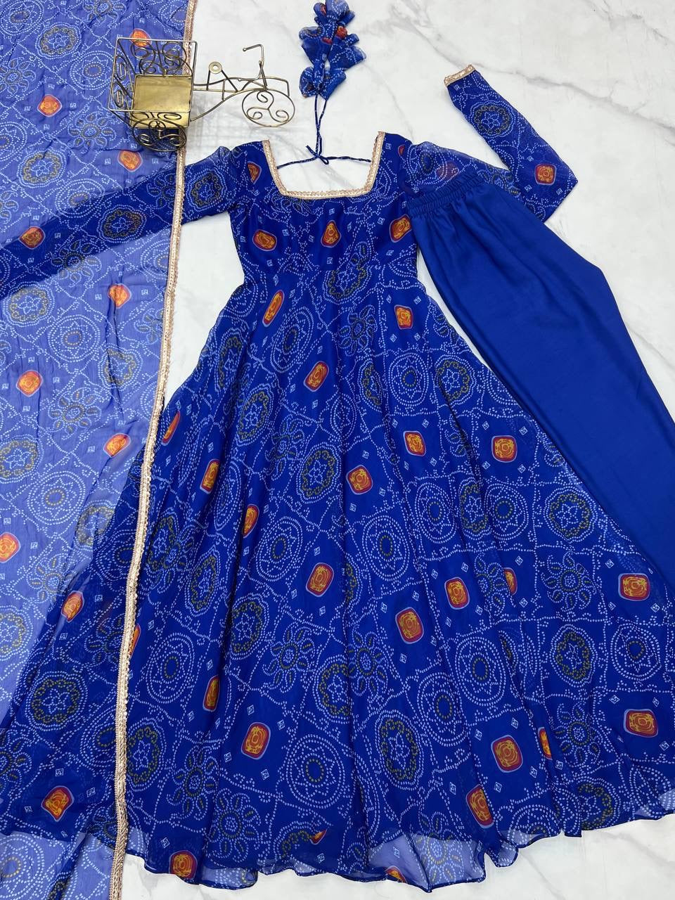 Blue Chiffon Flowy Anarkali Suit