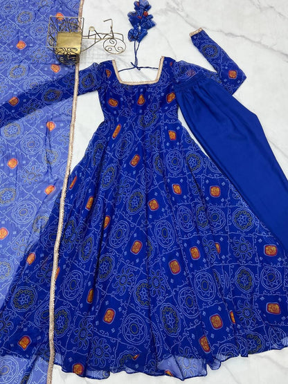 Blue Chiffon Flowy Anarkali Suit