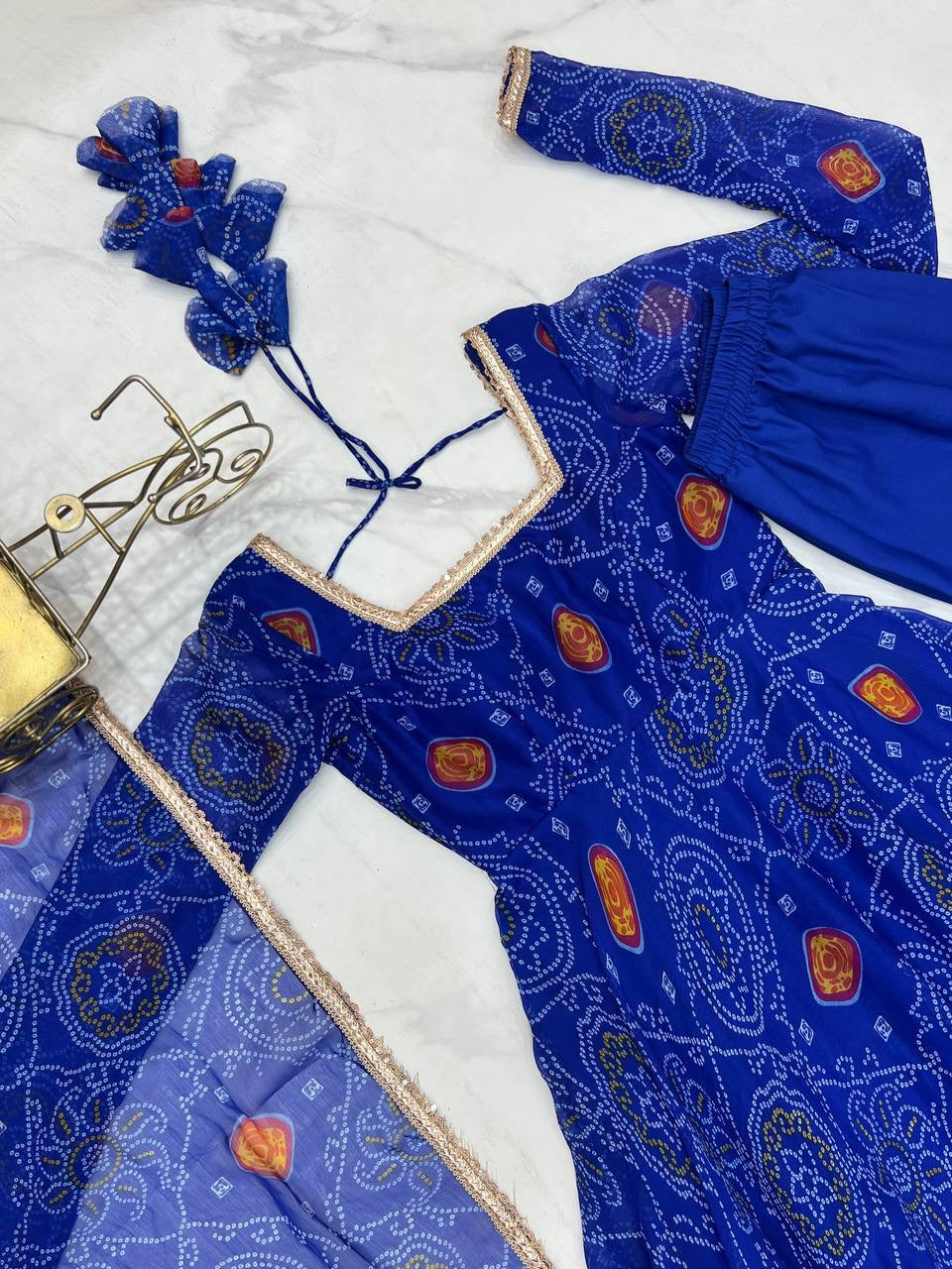 Blue Chiffon Flowy Anarkali Suit