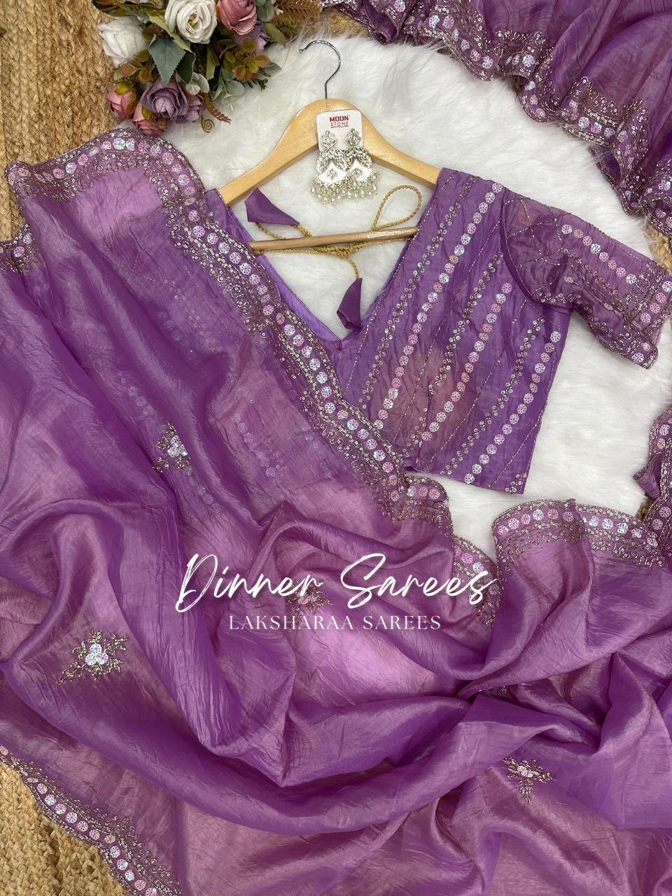 VANESA — Beautiful Unique Crush Georgette Saree with handwork borders
