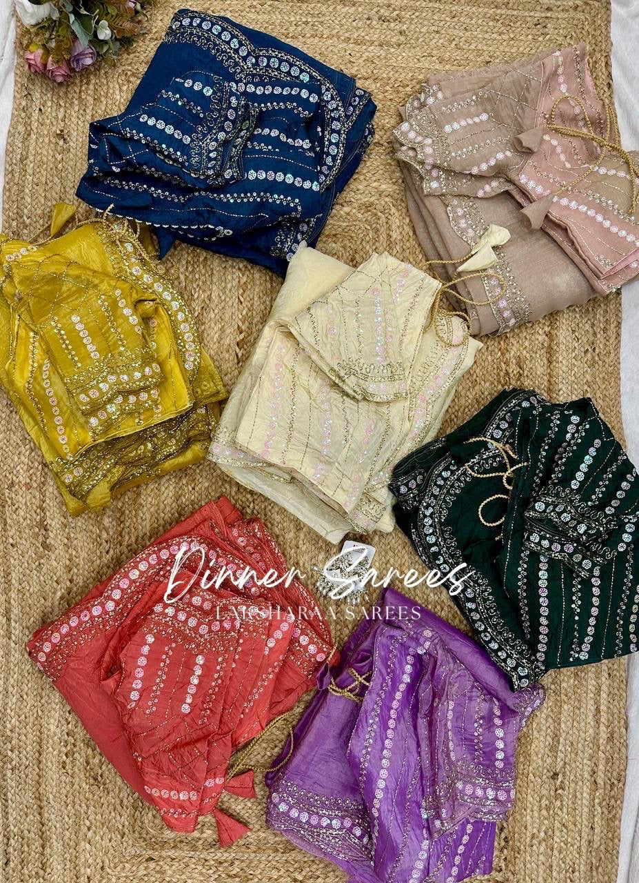 VANESA — Beautiful Unique Crush Georgette Saree with handwork borders