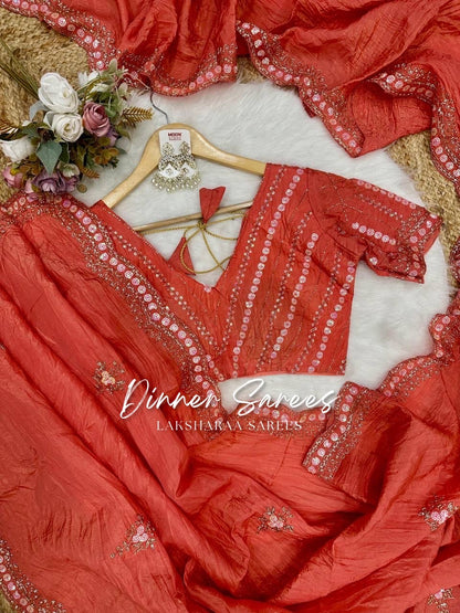 VANESA — Beautiful Unique Crush Georgette Saree with handwork borders