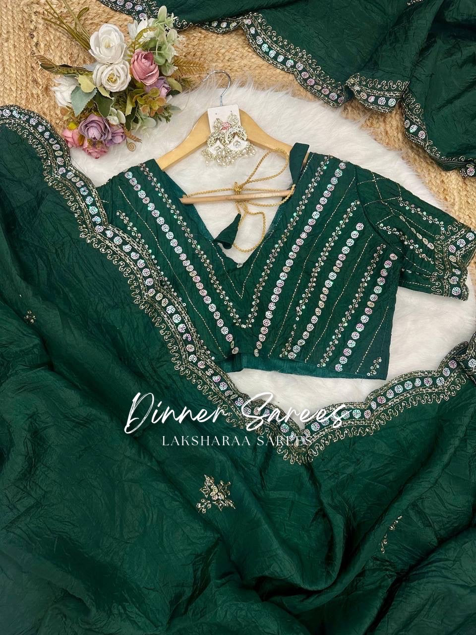 VANESA — Beautiful Unique Crush Georgette Saree with handwork borders