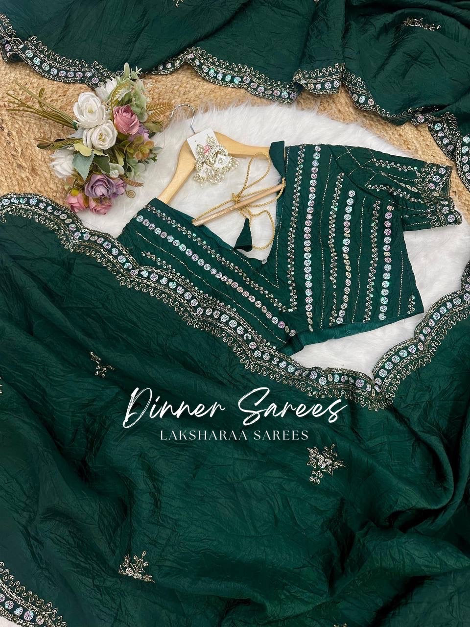 VANESA — Beautiful Unique Crush Georgette Saree with handwork borders