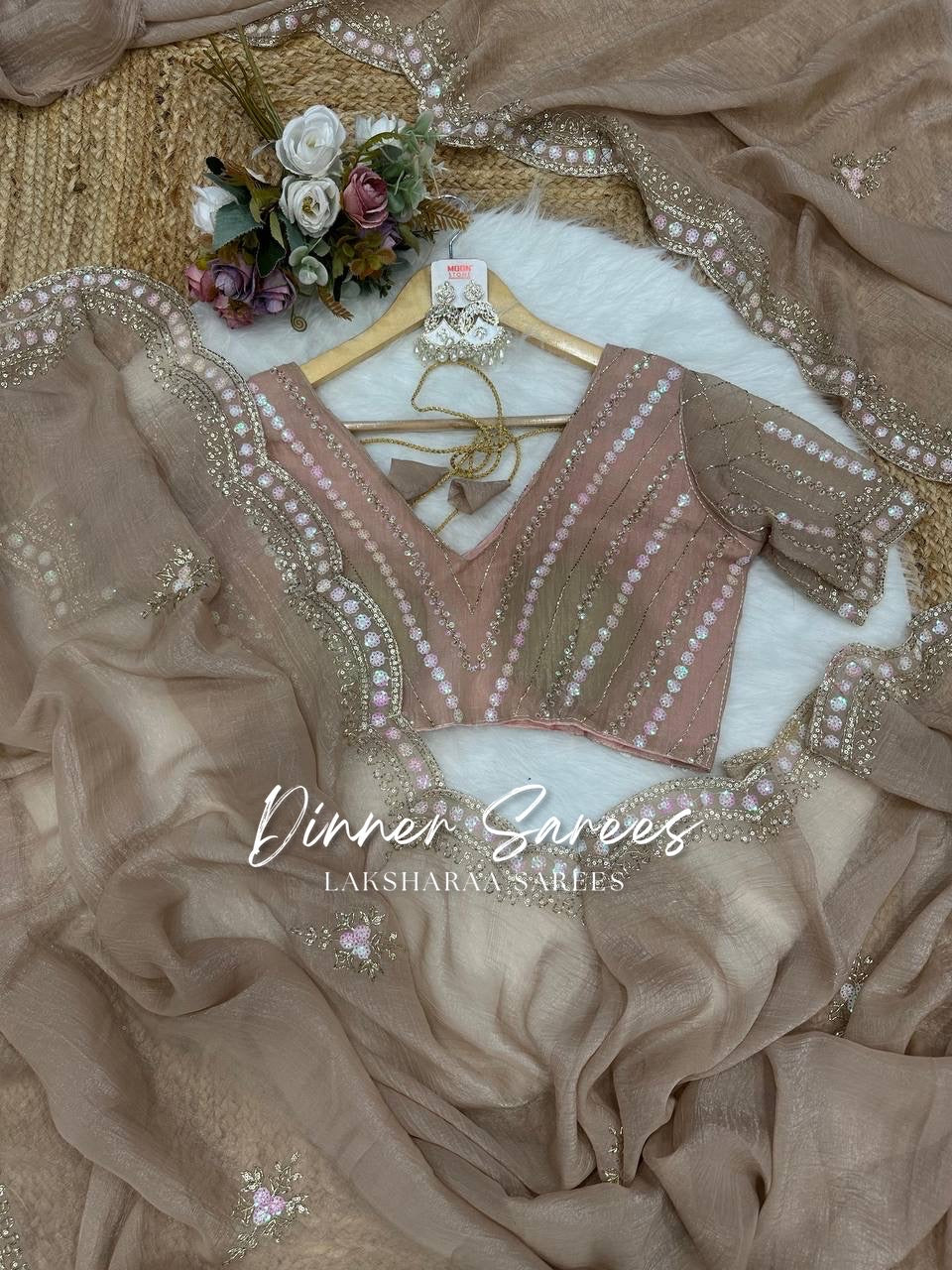 VANESA — Beautiful Unique Crush Georgette Saree with handwork borders