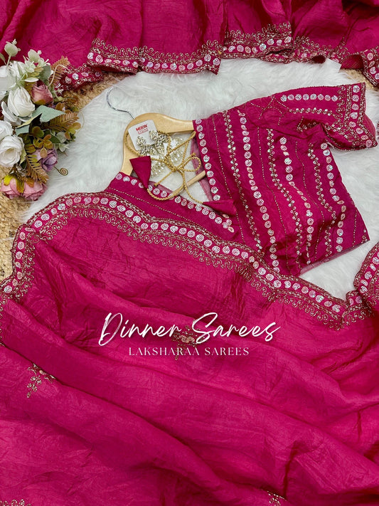 VANESA — Beautiful Unique Crush Georgette Saree with handwork borders