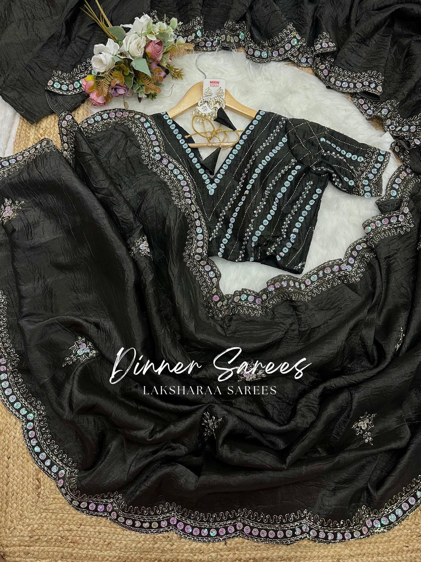 VANESA — Beautiful Unique Crush Georgette Saree with handwork borders