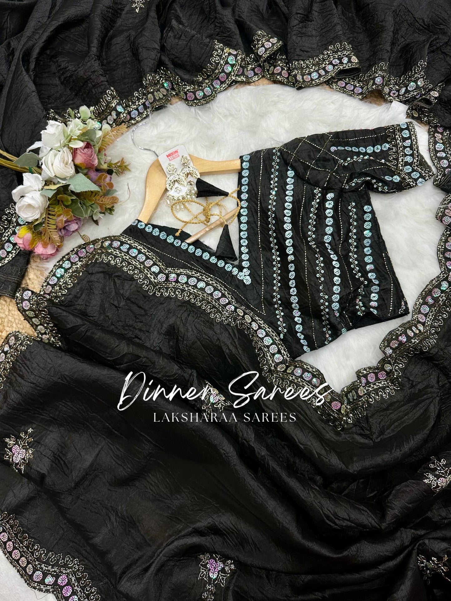 VANESA — Beautiful Unique Crush Georgette Saree with handwork borders